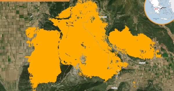 Πυρκαγιά στον Φενεό: Το εύρος της καταστροφής όπως το αποτύπωσε δορυφόρος