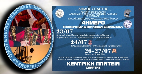 Σπάρτη: Εκδήλωση Τιμής για τους Ομογενείς από τον Δήμο Σπάρτης &amp; τον Σύλλογο Απόδημων και Επαναπατρισθέντων «Λεωνίδας»