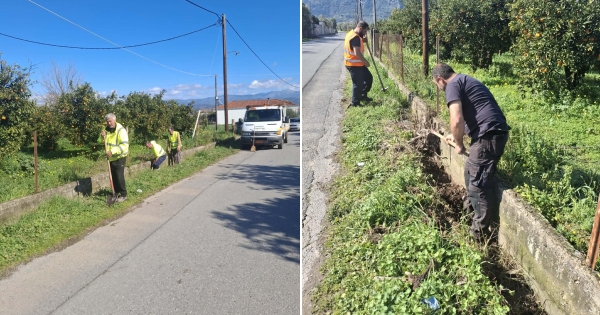 Δήμος Σπάρτης: Καθαρισμοί αυλάκων στις Κοινότητες Αμυκλών και Κοκκινόραχης