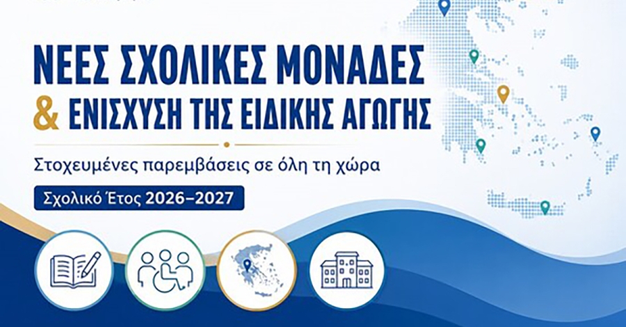 Νέες σχολικές μονάδες, ενίσχυση της Ειδικής Αγωγής και στοχευμένες παρεμβάσεις σε όλη τη χώρα για το σχολικό έτος 2026-2027