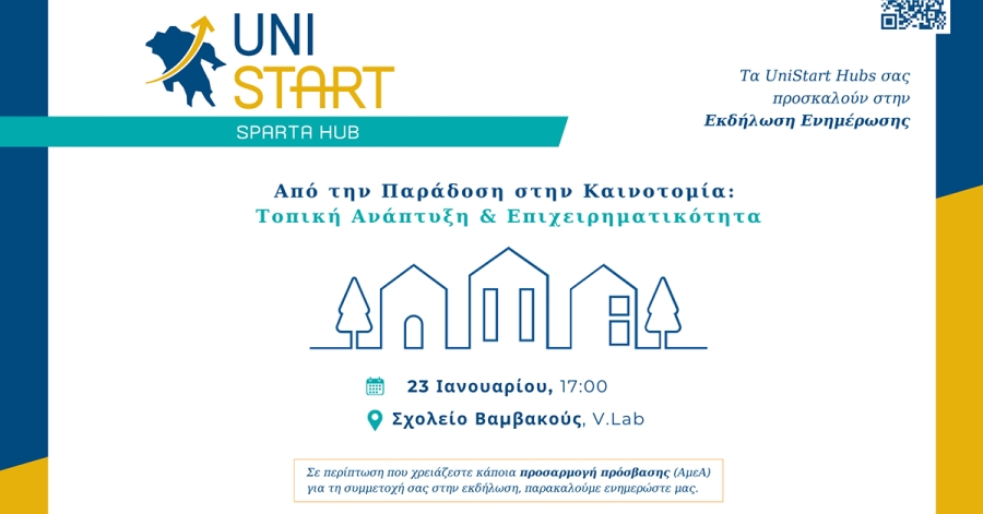 Βαμβακού: Εκδήλωση των UniStart Hubs με τίτλο «Από την Παράδοση στην Καινοτομία: Τοπική Ανάπτυξη & Επιχειρηματικότητα»